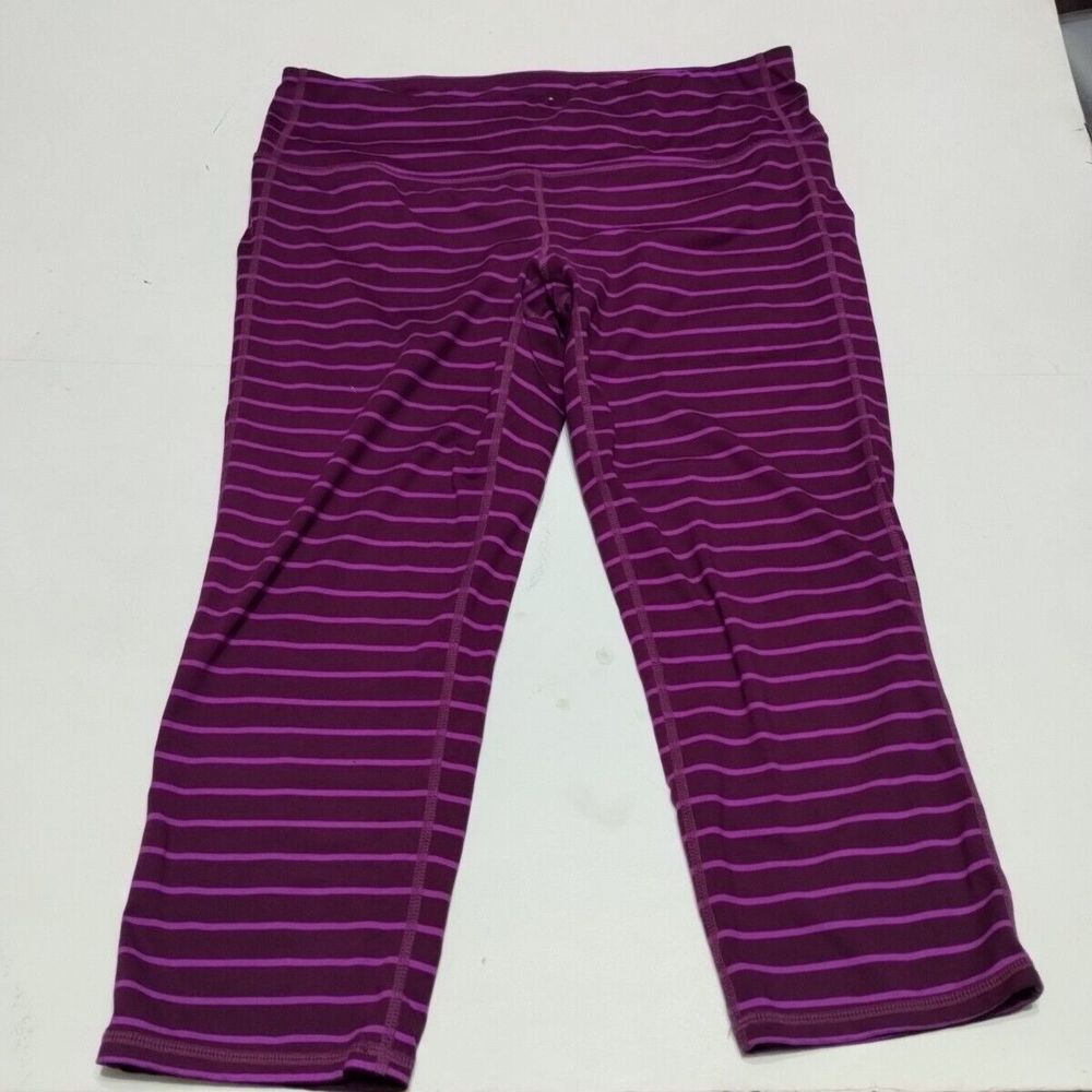 Athleta Purple Striped Capri Cropped Leggings Size Large